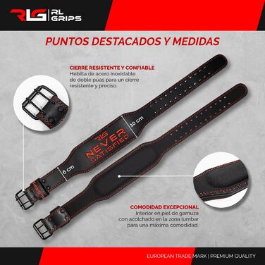 RL Grips® Шкіряний пояс для фітнесу та важкої атлетики — ортопедичний тренувальний пояс для спини, для пауерліфтингу, бодібілдингу, кросфіту, з м'якою підтримкою попереку