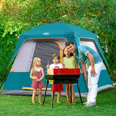Намет кемпінговий 4-8 осіб Campingzelt Ozeanblau, водонепроникний з тентом, для кемпінгу, туризму та трекінгу, висота стелі 180 см, 240x210x180 см