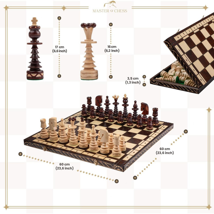 Шахи дерев'яні Master of Chess 'Gentleman' 60 см, великі, складані, ручна робота, для дорослих і дітей