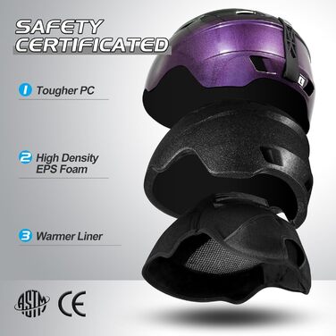 Шолом для гірськолижного спорту та маска Odoland - комплект для жінок та чоловіків, захист UV 400, колір: фіолетовий, розмір S (52-55 см)