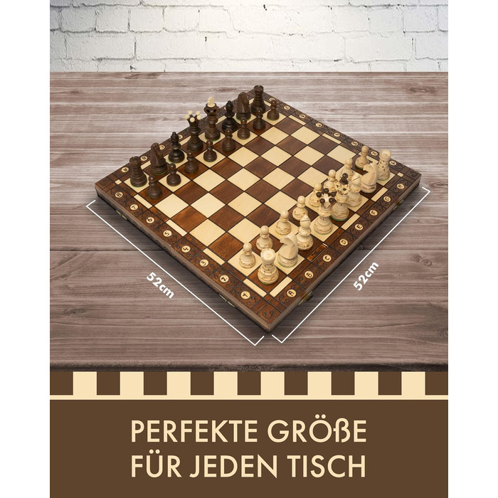 Шахова дошка Chessebook AMBASADOR 52x52 см – дерев'яний складаний комплект із фігурами, ручна робота, преміум-якість