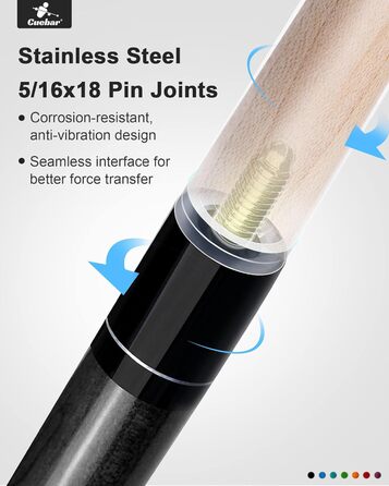 Набір київ для більярду CUEBAR (2 шт.), 58 дюймів, для дорослих, з імітацією шкіри, 2 кольори та ваги.