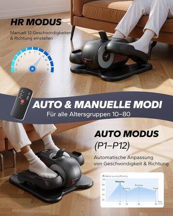 Міні електричний тренажер-еліпс MERACH для дому з пульт дистанційного керування, дисплеєм та неслизьким покриттям, 12 швидкостей, тихий та портативний, для дорослих та літніх людей (E32-2025-Чорний)