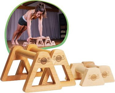 Дерев'яні бруси WOODPOWER PowerBars для віджимань, йоги та каллістеніки, нековзкі, для приміщення і вулиці, захист суглобів, комплект XS+XL