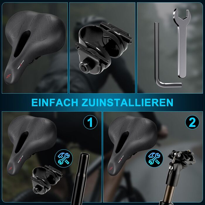 Велосипедне сідло TECHCYC з Memory Foam: комфортне, дихаюче, амортизуюче. Ергономічне сідло з підвіскою для чоловіків та жінок, 3 варіанти виконання (City)