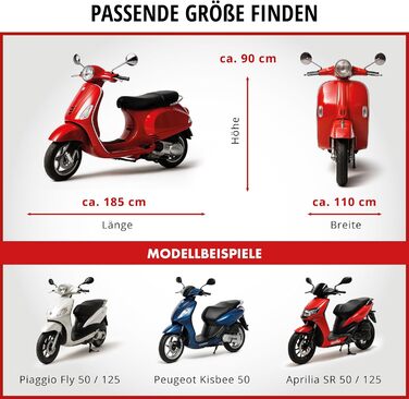 Водонепроникний чохол для мотоцикла та скутера Vespa All Weather, всесезонний захисний тент від дощу та пилу, чорний, розмір S (185x90x110 см)