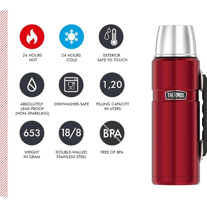Термос Thermos Stainless King 1,2 л, нержавіюча сталь, з ручкою, червоний