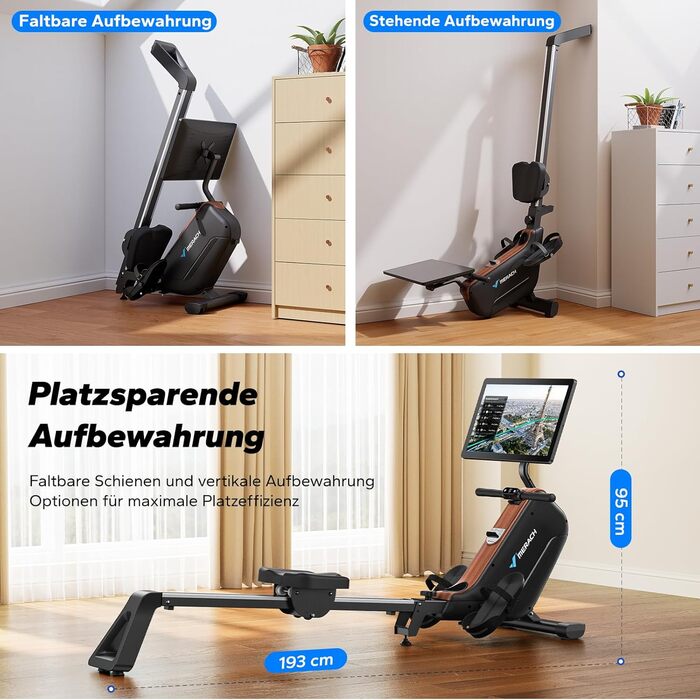 Гребний тренажер MERACH R15B3 з APP, складаний, тихий, з розширеними направляючими