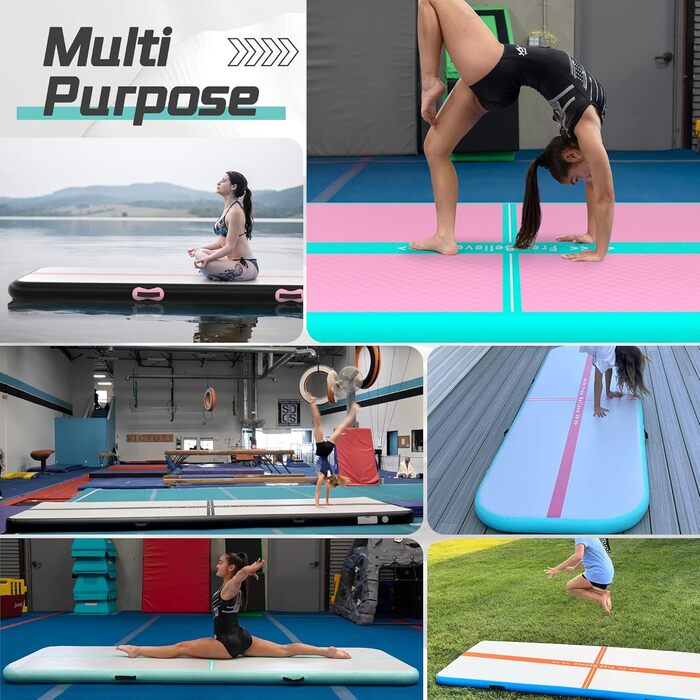 Гімнастичний надувний мат для чередлінгу, йоги, паркуру, пляжу, парку, води. Товщина 10.2/15.2 см. Розмір 3м x 1м x 0.1м. Синій, помаранчевий колір.