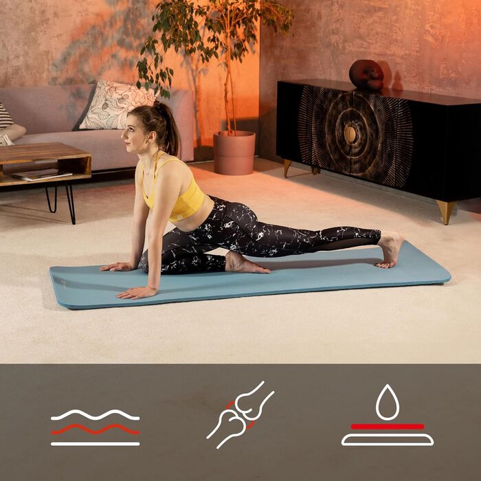 Гимнастичний килимок Hop-Sport 190x60x2 см, протиковзний фітнес-мат з NBR-піни Blue Mist, з ременем для перенесення