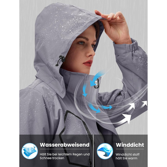 Жіноча куртка 3-в-1: вітро- та водовідштовхуюча, з флісовою підкладкою, тепла зимова куртка з капюшоном (сіра, XXL)