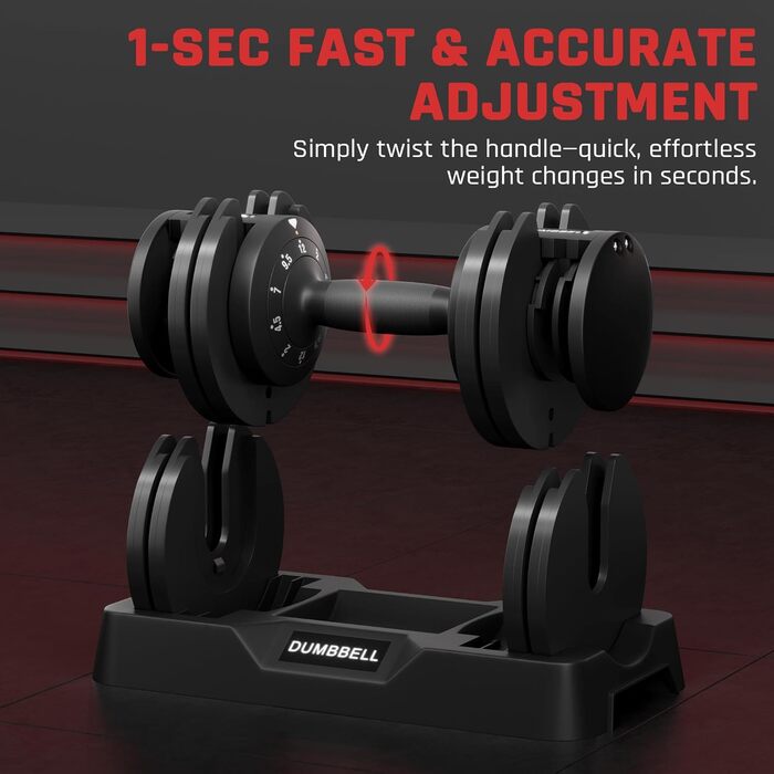 Регульована гантеля Yaheetech 15 кг, сталева, 2.5-24 кг, швидке налаштування, подвійне блокування, антиковзаюча, для дому, спортзалу, офісу