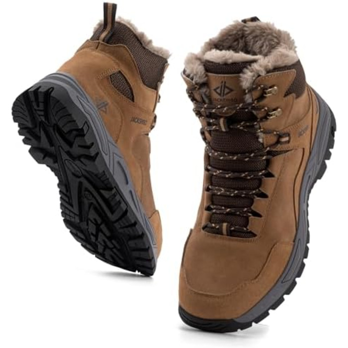 Зимові черевики JackShibo для чоловіків та жінок: водонепроникні, утеплені, антиковзаючі, для походів та трекінгу, 42 EU, коричневі