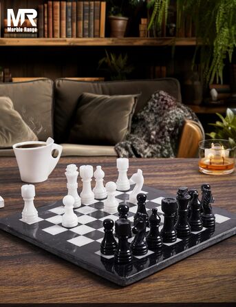 Шаховий набір з мармуру для дорослих, ручної роботи, 32 фігури, 2 додаткові королеви, коробка для зберігання, розкішна подорожна гра, елегантний подарунок для дому (чорний & корал)