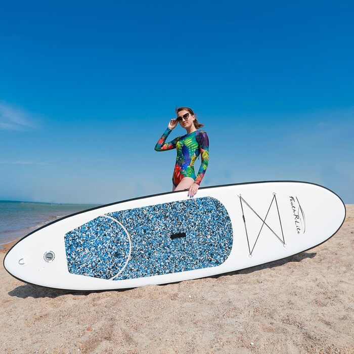 Надувна SUP-дошка FunWater для дорослих, комплект: весло, помпа, рюкзак, лінія безпеки, водонепроникна сумка, синьо-чорна