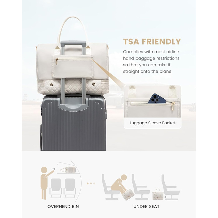 Сумка-мішок LOVEVOOK для подорожей: жіноча дорожня сумка-мішок з відділенням для взуття та мокрих речей, 2 шт. у наборі, 40 л, бежевий колір