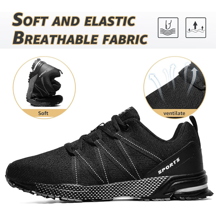Чоловічі кросівки ASHION для спорту та бігу, легкі, дихаючі, чорні (45 EU)