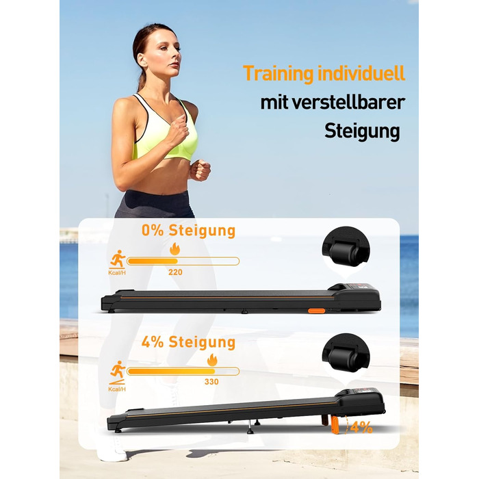 Walking Pad з нахилом 4% - компактний біговий тренажер для дому та офісу. Легкий, складаний, тихий, з LED-дисплеєм та пультом керування, потужність 2.5PS, чорний