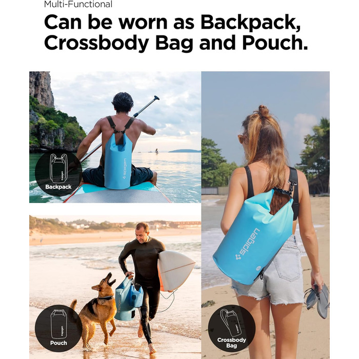 Набір водонепроникних сумок Spigen Dry Bag Set [Aqua Shield] 20L+21L для пляжу, плавання, кемпінгу, каякінгу та човнів (Морська блакить)