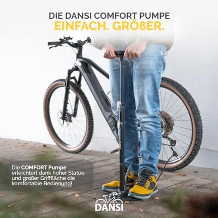 Насос для велосипеда DANSI з адаптерами для всіх типів вентилів (AV, SV, DV) | Насос для мотоцикла, електровелосипеда, авто та спортивного обладнання | З великим манометром