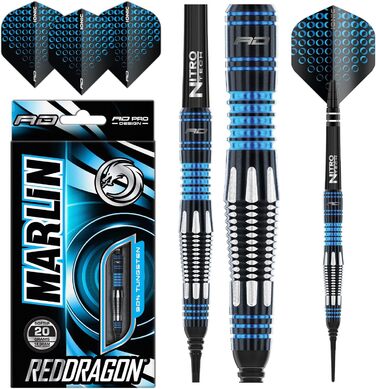 Професійні дартси Red Dragon Marlin Softip 20 г з вольфраму з оперенням та стрижнями