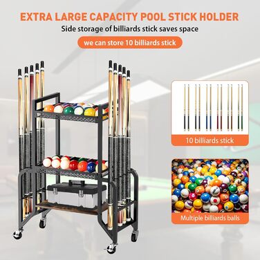 Стійка для більярду на 3 яруси для 10 київ, з 4 колесами (2 з гальмами), для більярдних кімнат, барів, клубів