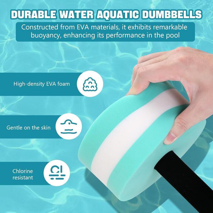 Водні гантелі для аквааеробіки, 2 шт. - пінопластові гантелі для плавання, для схуднення, блакитні