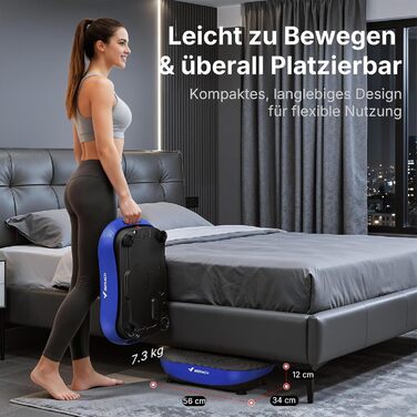 Вібраційна платформа MERACH для тренувань та формування тіла, 99 рівнів швидкості, Bluetooth-динамік, LED-сенсорний екран, еластичні шнури (блакитна)