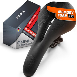 ANFIL® Велосипедне сідло - Максимальний комфорт - Ергономічне сідло з Memory Foam 3.0 для жінок та чоловіків - Зручне та м'яке - з оптимізованим розподілом тиску для тривалих поїздок