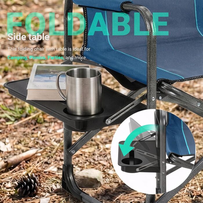 Стілець для кемпінгу OVERMONT: складаний, з підспівачем та сумкою-холодильником. Макс. навантаження 180 кг (2 шт., чорний)