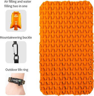 Naturehike Ultraleichte: Розкладний килимок для сну - 6.5 см, для кемпінгу та піших прогулянок (Помаранчевий, подвійний)