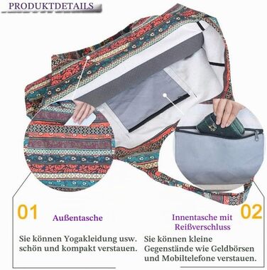 Сумка для йога-килимка Mu Mianhua з великою кишенею та кишенею на блискавці, підходить для більшості килимків