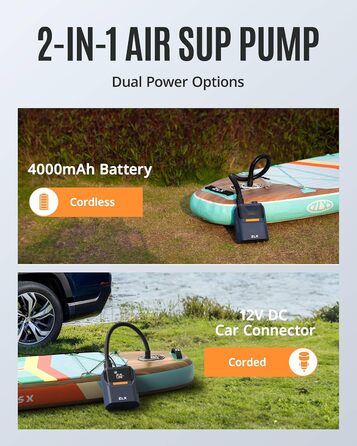 Електричний насос ZLX для SUP, каяків, човнів та наметів. Акумуляторний, 50 PSI