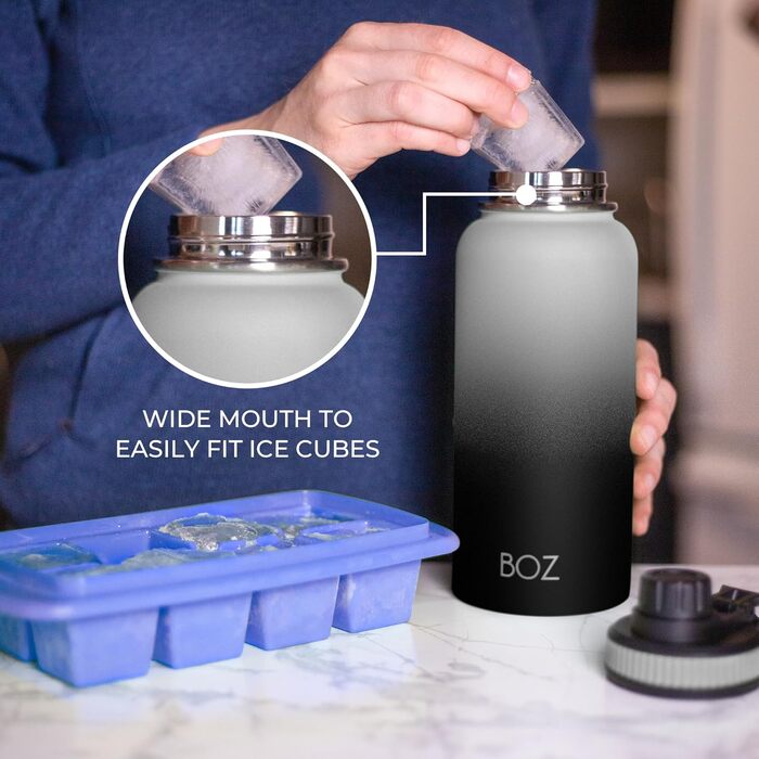Термобутилка BOZ з нержавіючої сталі 1л, герметична, ізольована, BPA-free, для газованої води та спорту, чорний градієнт