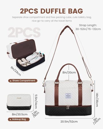 Спортивна сумка LOVEVOOK для жінок з відділенням для взуття, ручна поклажа для подорожей, сумка-мішок для вихідних, сітка для Gym, пляжу, сауни, кемпінгу (XL, 2 шт., Бежевий, Чорний, Коричневий)