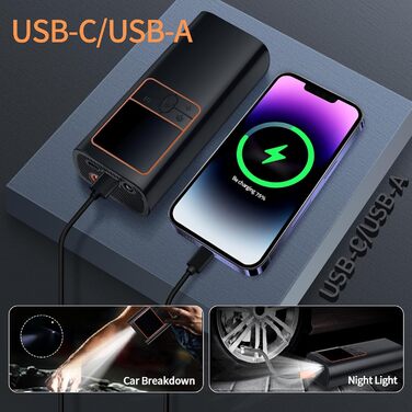 Електричний повітряний насос 150 PSI - акумуляторний компресор з LED-дисплеєм, перезаряджається для велосипеда, авто, мотоцикла та м'ячів