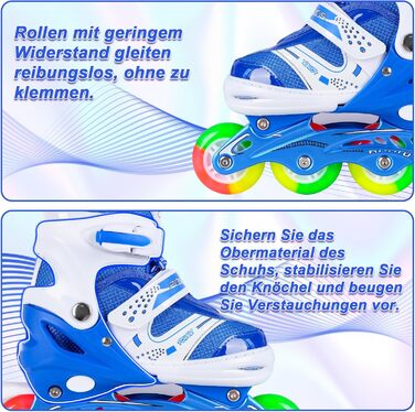 Дитячі ролики JIFAR Inliner Kinder з регульованим освітленням, розміри 30-33, 34-37, для хлопчиків та дівчаток, блакитні