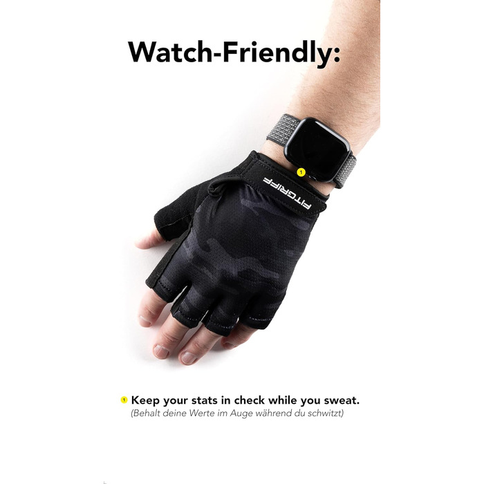 Тренувальні рукавички Fitgriff® для жінок та чоловіків - фітнес рукавички для силових тренувань, кросфіту, залу, воркауту, рукавички для підйому важкості (8, камуфляж чорний)