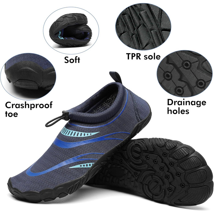 Чоловічі та жіночі аквашузи Mishansha для плавання та відпочинку на воді, чорно-морського кольору (37 EU)