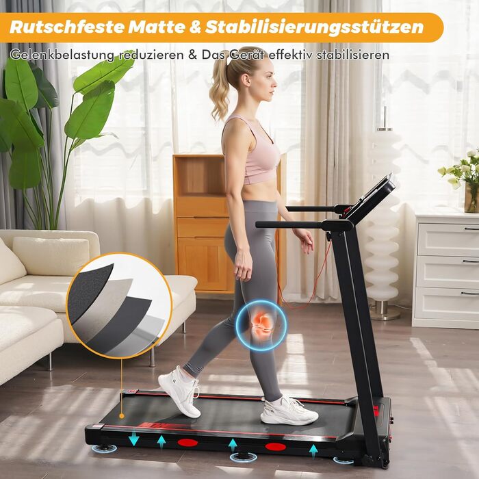 Біговий тренажер RAOO MIN для дому, 1-12 км/год, двигун 2.5HP, складаний, з LED-дисплеєм, підставка для iPad/телефону, Bluetooth-динамік, чорний