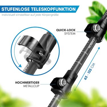 Тростини для відпочинку NORDMUT® Telescopic | Чоловічі та жіночі палиці для скандинавської ходьби | Легкі трекінгові палиці [з набором гумових накідок] регульовані з ручками з натуральної кори (Carbon)