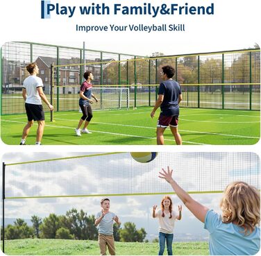 Волейбольне мережеве тренувальний комплект для саду та вулиці – регульована висота, з сумкою, м'ячем, насосом та мотузками. Стабільна самостійна сітка для дітей, підлітків та дорослих, чорний+жовтий