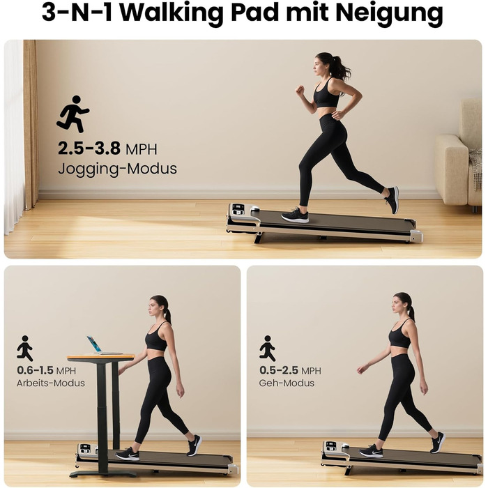 Walking Pad Yagud: Бігова доріжка 3-в-1 для дому та офісу з пультом керування та LED-дисплеєм (срільно-чорний)