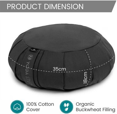 Кругла подушка для йоги Bio-Zafu 35x18 см, гречане наповнення, чохол з бавовни, з ручкою, сіра – аксесуар для йоги