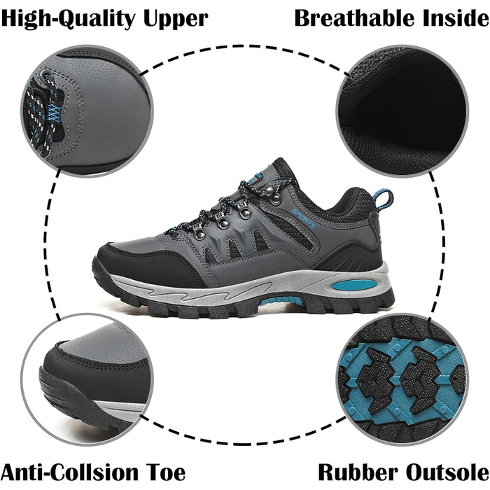 Туфлі для хайкінгу/трекінгу для чоловіків та жінок, легкі, низькі, спортивні, неслизькі, сірі, 41 EU