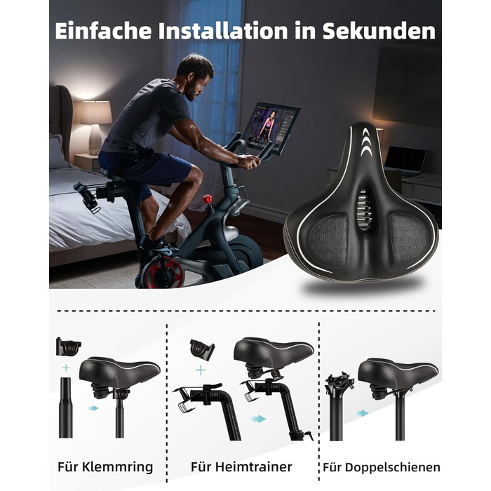 Зручний велосипедний сидіння з подвійною амортизацією, Memory Foam, для Peloton Bike, Mountain Bike, чоловіків та жінок, білий