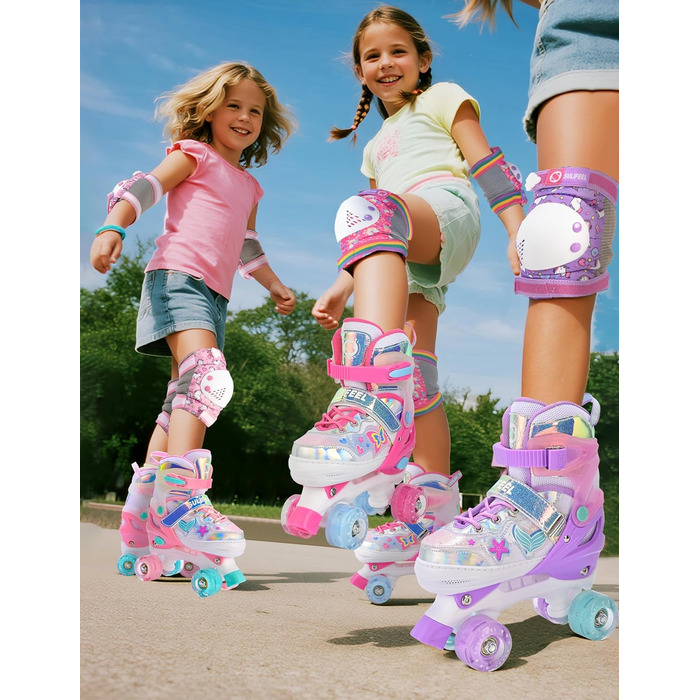 Роликові ковзани SULIFEEL для дівчаток та дітей з підсвічуванням, регульовані, 4 розміри, для малюків та початківців (Червоний, M (32-36))