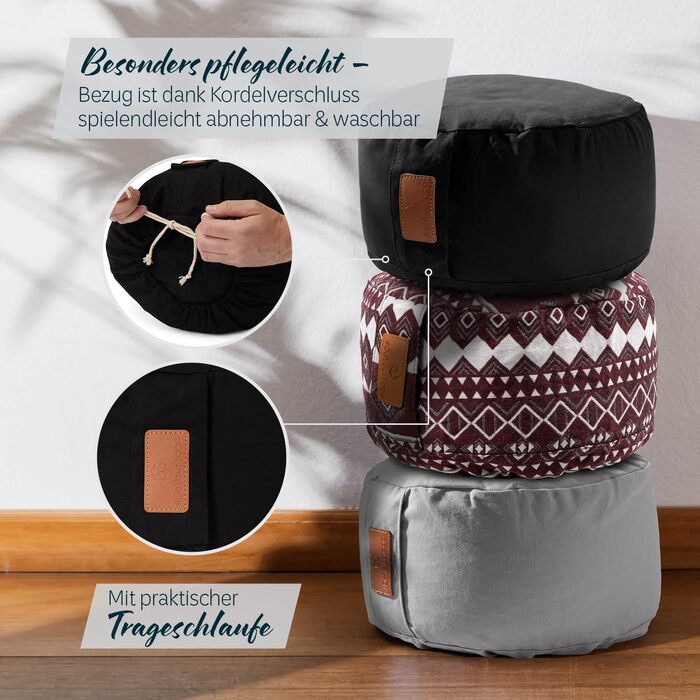 Йога болстер rundes 30см x 15см | Знімний чохол | Наповнений органічною лузгою пшениці або органічною лузгою гречки | Йога подушка для Інь-йоги та медитації, гречка чорна