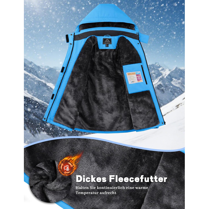 TACVASEN жіноча зимова куртка, водонепроникна, для активного відпочинку та катання на сноуборді, з флісовою підкладкою та знімним капюшоном, колір: блакитний, розмір XL