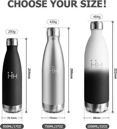 Термос-пляшка 750 мл, ізольована фляка з нержавіючої сталі, без BPA, водонепроникна пляшка для води, термос з подвійними стінками, підходить для газованої води, для університету, роботи, подорожей, спорту, активного відпочинку, хлопчиків та дівчаток, темн